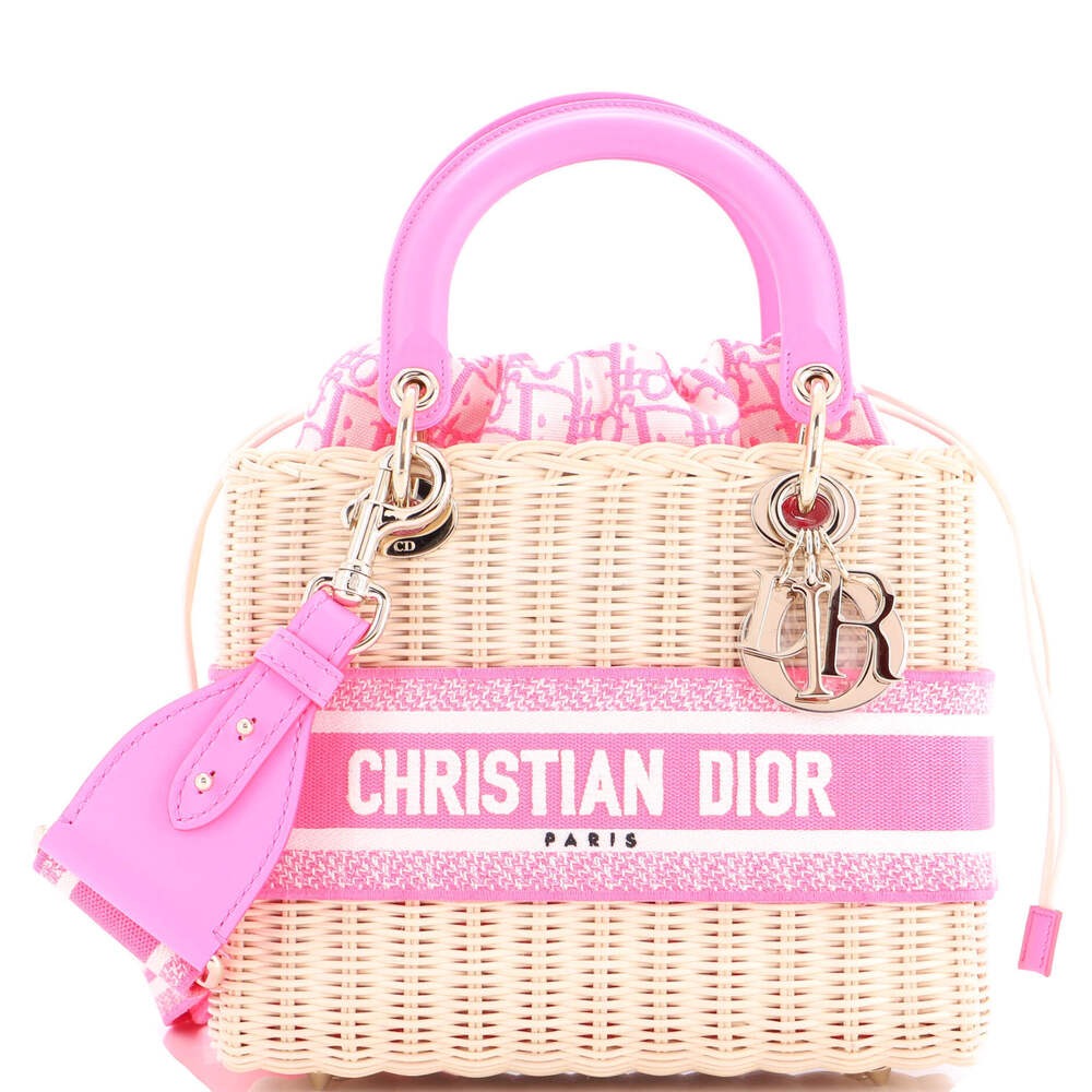 Christian Dior Medium Lady Dior Bag Wicker and Oblique Canvas